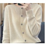 Long-sleeved women's sweater cashmere knitted 100% pure merino wool O-neck cardigan sweater coat in autumn and winter.