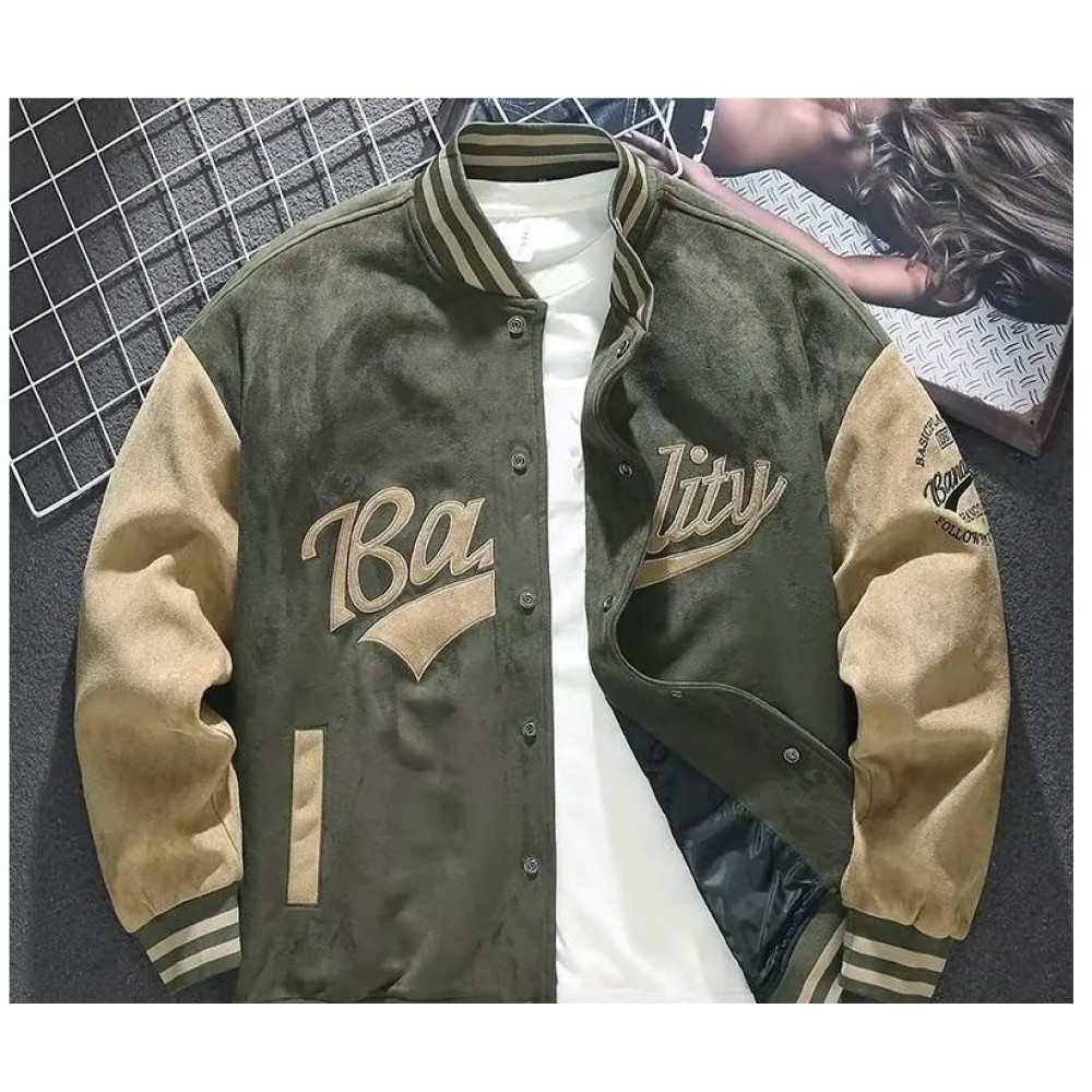 Men Autumn Faux Suede Jacket Baseball Uniform Jacket Coats Men Street Retro Loose Casual Thickened Jacket Fashion Casual Jacket