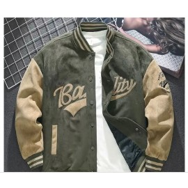 Men Autumn Faux Suede Jacket Baseball Uniform Jacket Coats Men Street Retro Loose Casual Thickened Jacket Fashion Casual Jacket