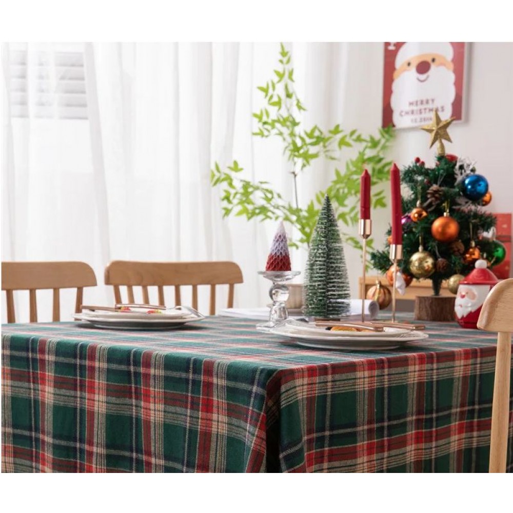 Christmas tablecloth Green Plaid Photo Atmosphere Resort Home Textile 2024 New Year table cover for Family Gathering Restaurant
